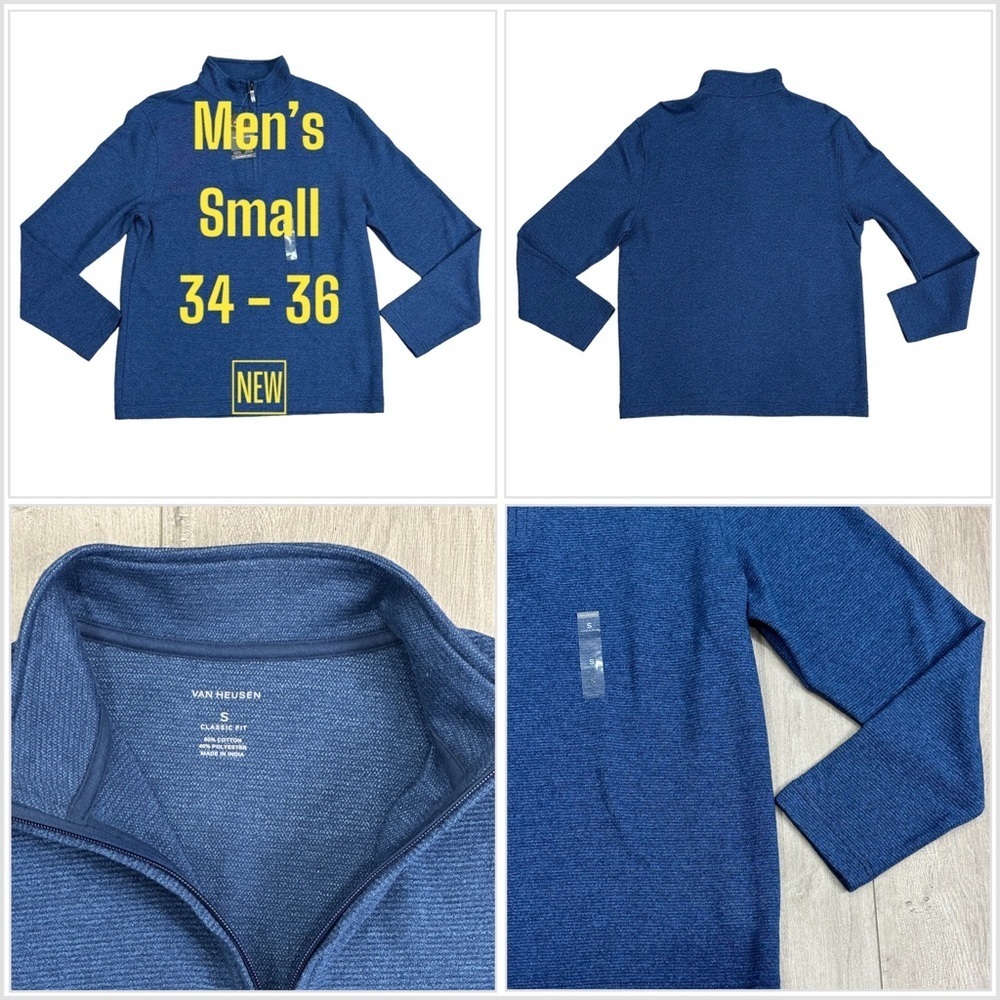 Men’s Van Heusen Small Quarter 1/4 Zip Golf Sweatshirt Blue Long Sleeve NWT